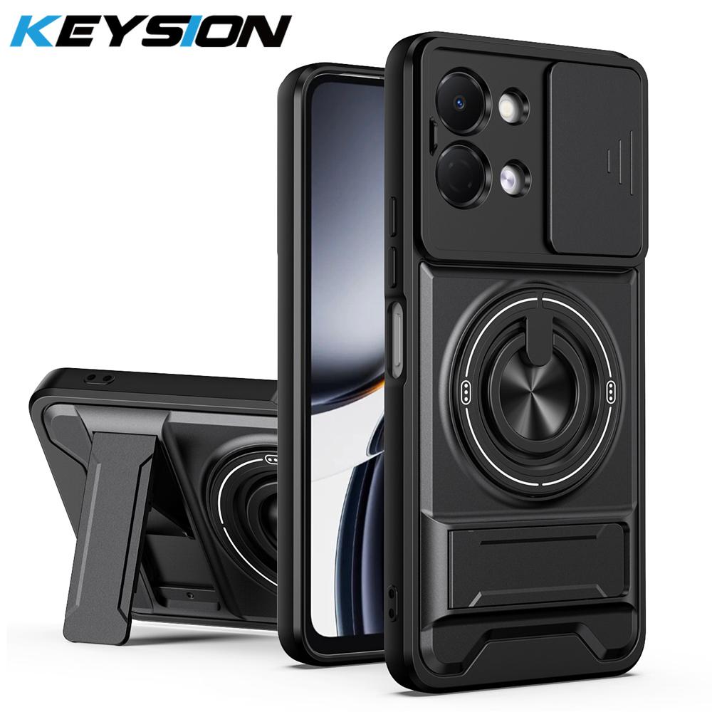 

KEYSION Magnetic Phone Case for TECNO Spark Go 3 Slide Camera Protection Upright Kickstand 360 Ring Shockproof Back Cover for Spark Go 3 чёрный
