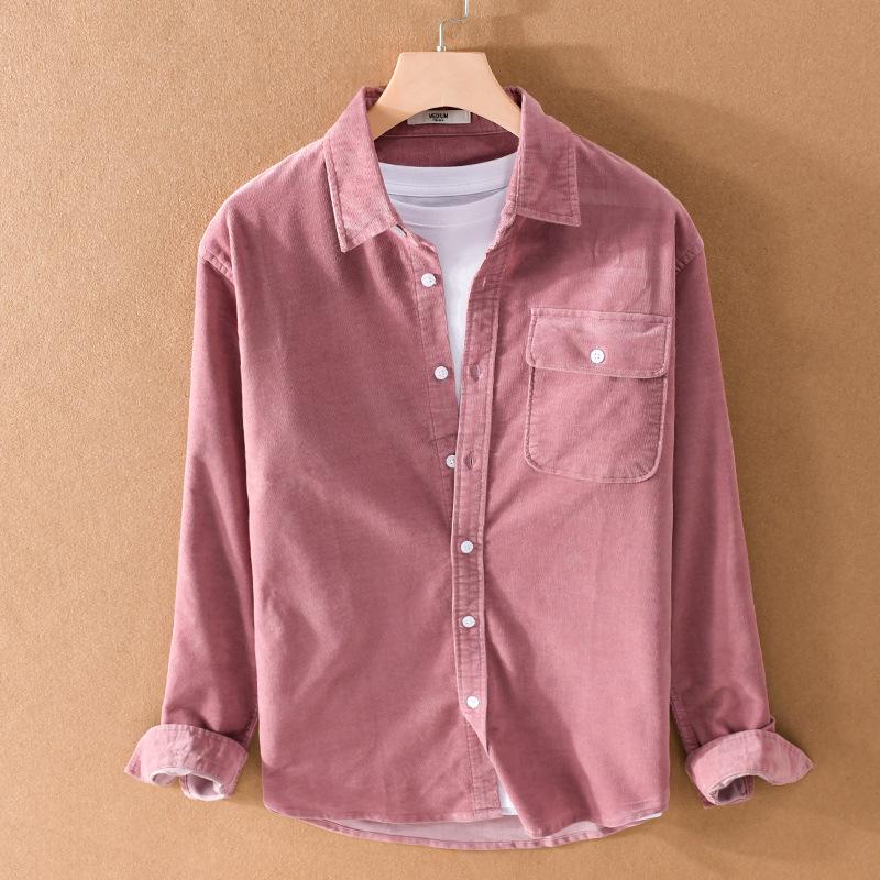 

Японська ретро-молодіжна суцільна вельветова сорочка з довгими рукавами XL світло-рожевий колір