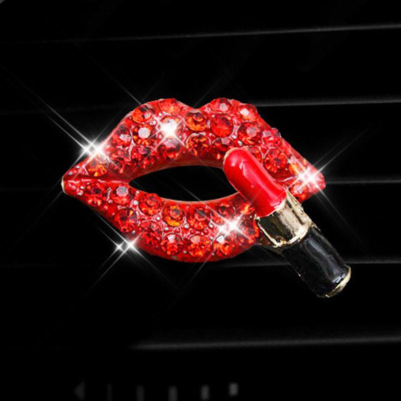 2/1Pcs Car Perfume Clip Air Outlet Aromatherapy Clip Red Lips Rhinestone Perfume Air Freshener Clips Auto Interior Accessories