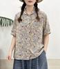 1116 Sommer Neu Damen Revers Japanisches Baumwollhemd Lockeres Hemd Oberteil Bedruckt Retro Literarischer und Künstlerischer Stil