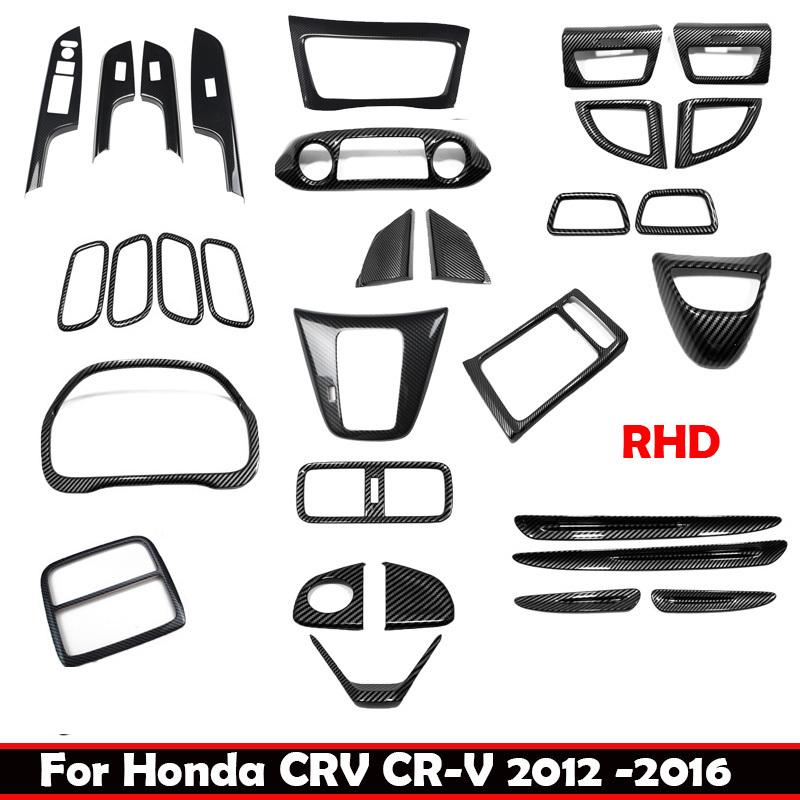 RHD For Honda CRV CR-V 2012 - 2016 Carbon Car Armrest Window Glass Lift Switch Water Cup Gear Shift Air Conditioner Vent Frame