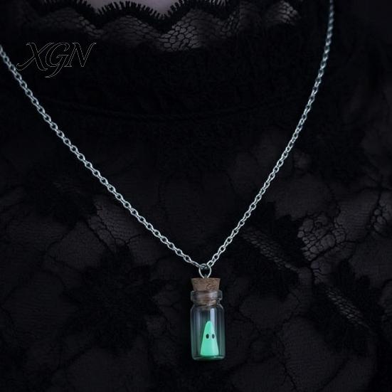 Retro Alternative Necklace Glow Ghost Necklace, Glow-in-The-Dark Bottle Pendant, Cute Mysterious Keepsakes Earrings, Gothic Halloween Jewelry