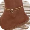 Gold Ankle Bracelets for Women 14k Gold Plated Stainless Steel Waterproof Layered Simple Chain Bow Anklets Set Fashion Jewelry