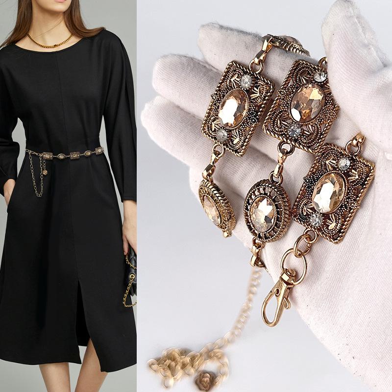 Waist Chain Women's Chain Ethnic Style Individual Waist Decoration European and American National Style Diamond-inlaid Accessories Dress Waist Chain