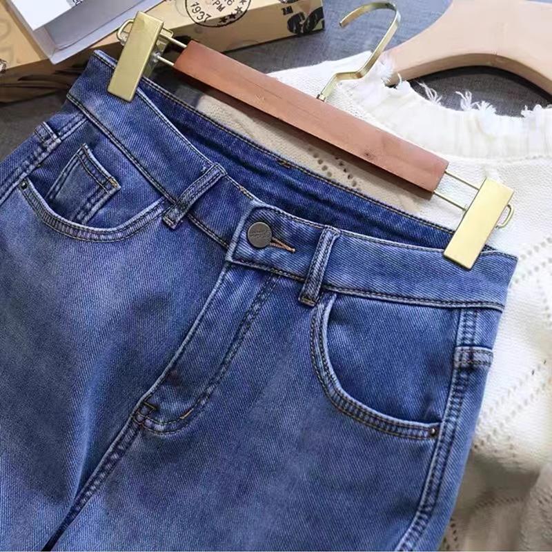 Stretch Harlan Jeans Damen Herbst Winter Plus Samt Locker Dünn Hohe Taille Gerade Neun Punkte Karotte Daddy Hose