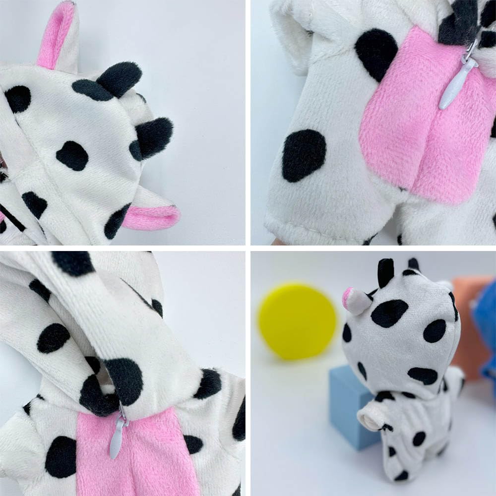 Niannyyhouse 10cm Plush Clothes Dinosaur Shark Jumpsuit Coverall Dress Up Cotton Doll Accessories (white+black)