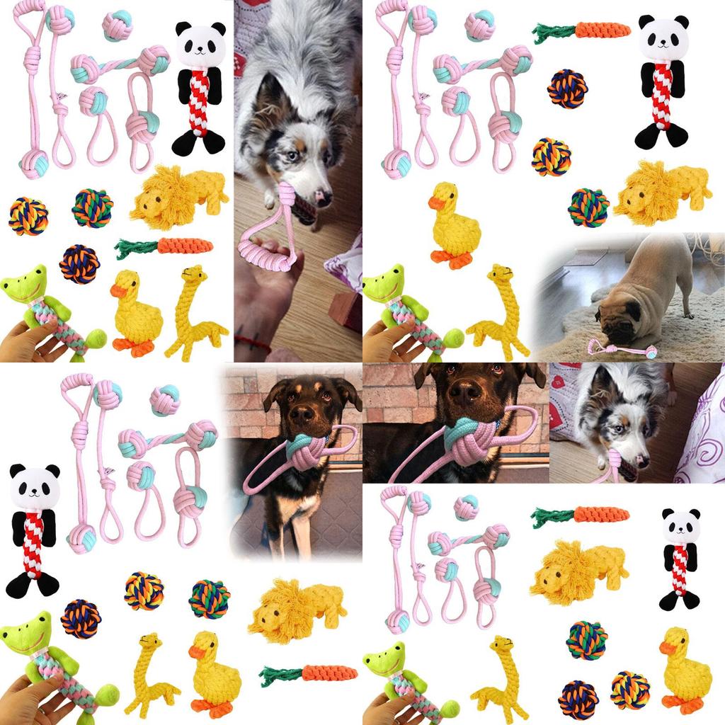 Kit de 6x Brinquedos de Corda para Cães Resistentes e Duráveis Nó de Mastigar Bola Pet Filhote Urso Brinquedo de Algodão Atacado