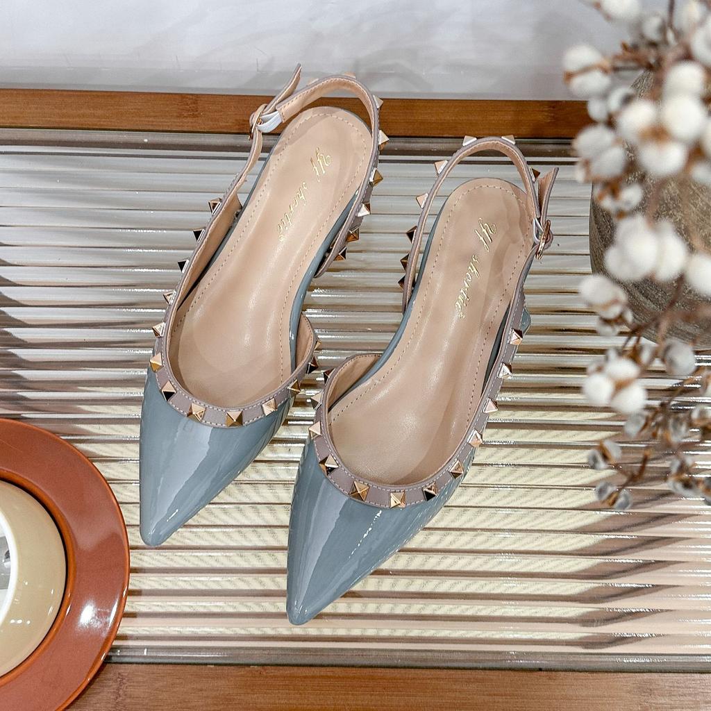 Höhenzunahme 5cm Lack Nieten Keilsandalen Damen Oberbekleidung 2025 Sommer neu sexy spitz Riemchen hinten Pantoletten