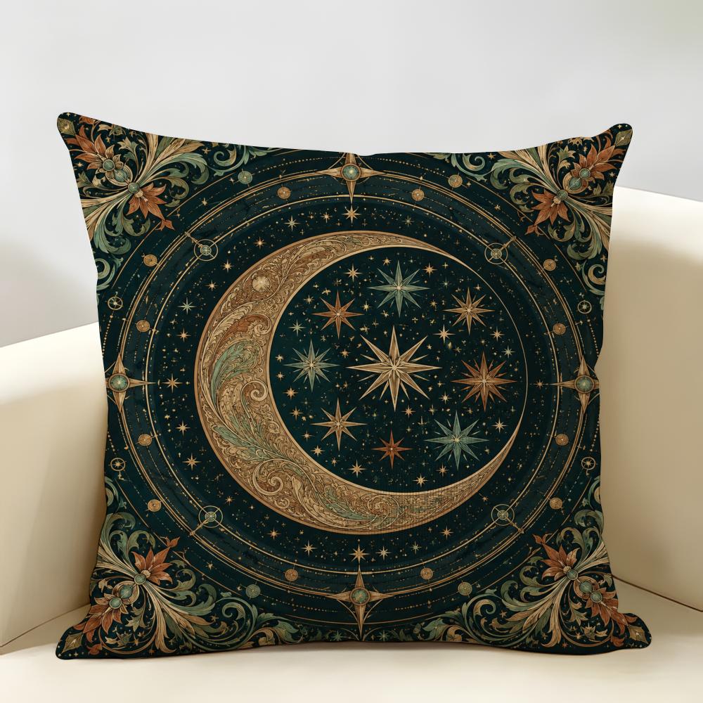 Moon And Stars Cushion Cover Durable Hypoallergenic Organic Linen Pillow Cover Short Size Washable Skin-Friendly