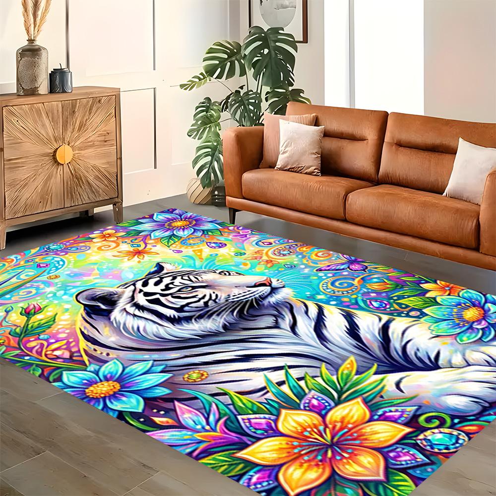 White Tiger Family for Living Room Rug, BedRoom Rug, Study Room Rug, Hallway Decoration, Perfect for Home Decoration or Holiday Gifts