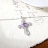 S925 Pure Silver All Diamond Cross Necklace for Women, Silver Inlaid with Natural Color Treasure, Fashionable and Versatile Gift