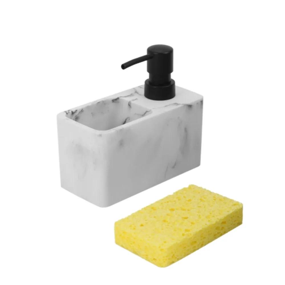 

2 in 1 marble texture soap dispenser and sponge holder, elegantly designed lightweight luxury organizer, bathroom белый