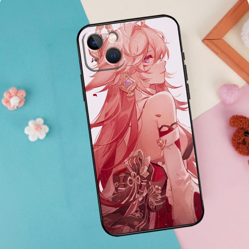 Yae Miko Genshin Impact Phone Case For iPhone 16 15 14 12 11 13 Pro Max Plus Mini XR 16e Funda Silicone Back Cover