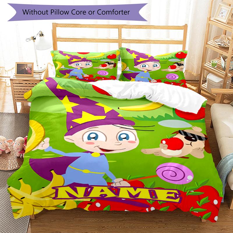 3pcs Custom Name Aggu The Little Wizard Bedding Set Duvet Cover Closure Includes 1 Duvet Cover & 2 Pillowcases, Soft and Comfortable for All Seasons.