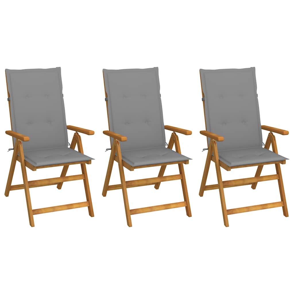 vidaXL Klappstühle, 3er-Set mit Kissen, aus massivem Akazienholz