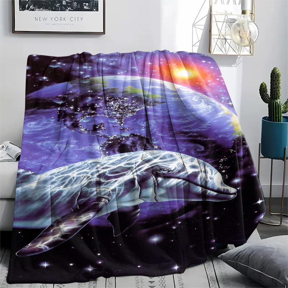 1Pc Dolphins Print Flannel Blanket, High Quality Comfortable for All Seasons, Home Decor, Warmth and Comfort, Perfect for Christmas Gifts