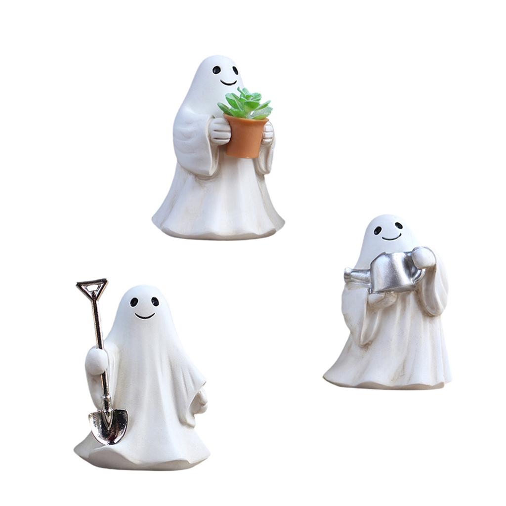 3Pcs Gardening Ghostly Statue Halloween Home Decors Resins Miniature Figurine For Garden Potted Plant and Desk Display