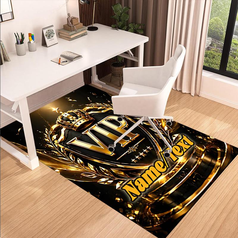 1PC Custom Name VIP Golden Emblem Theme Floor Mat Ideal for Living Room, Game Rooms, Office, Bedroom,Floor Mat Playful Design