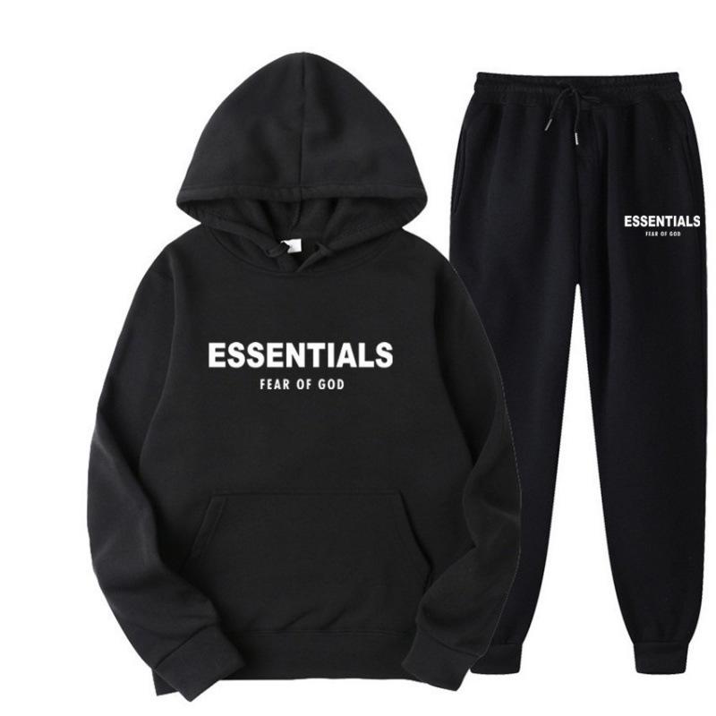 American Trendy Brand Men's Fleece-Lined ESSENTIALS Hoodie and Sweatpants Set for Autumn/Winter