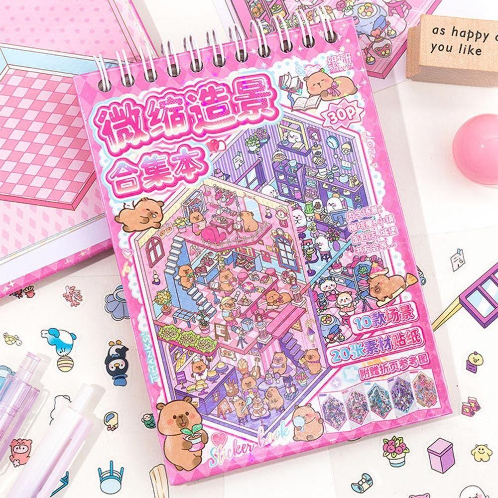 New PET Miniature Scene Collection Visual Stacking Cartoon 3D Pocket Cabin Scene Stickers DIY 3D Landscape Sticker Book