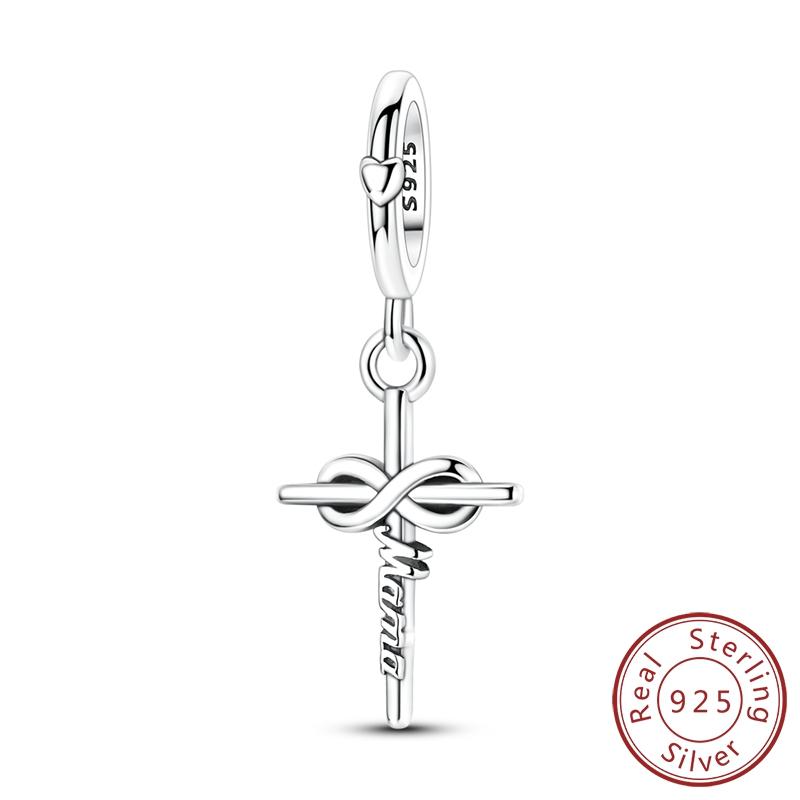 Mother's Day 925 Silver Charms Beads Love Mom Heart Charms Dangle for Bracelet Woman Jewelry Gifts