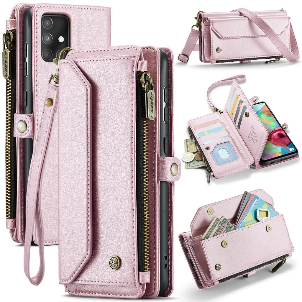 Pour Samsung Galaxy Série A12 A13 A71 S20 S21 S22 S23 S24 S25 Z Fold3 Z Fold4 Z Fold5 Z Fold6 Sac Téléphone Bandoulière Multifonctionnel en Cuir PU