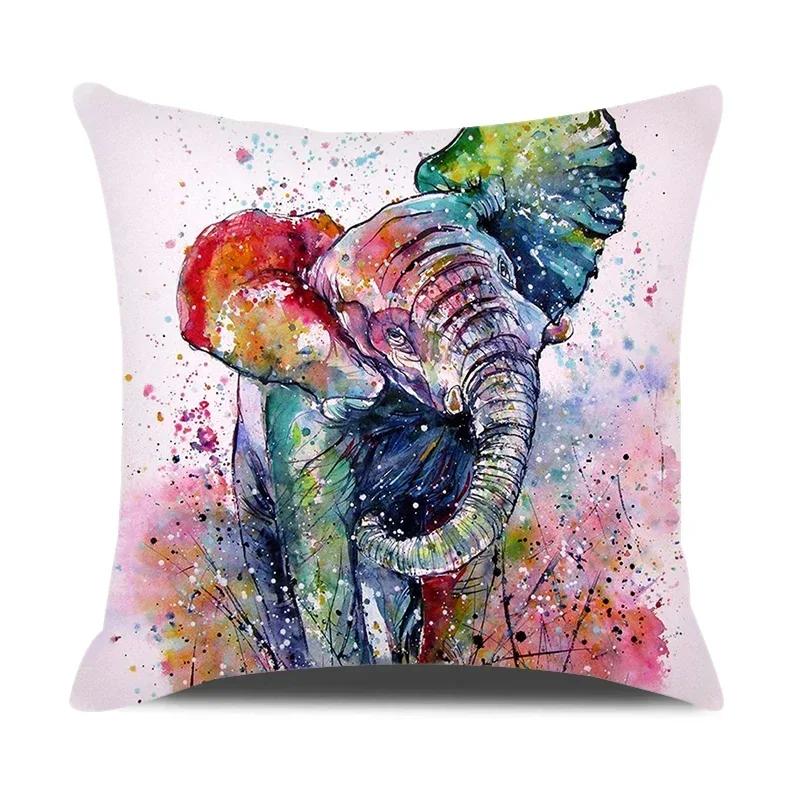 Watercolor Animals Cushion Cover 45X45Cm Cartoon Animals Portrait Printed Throw Pillow Cover Home Decorative Pillowcase For Sofa