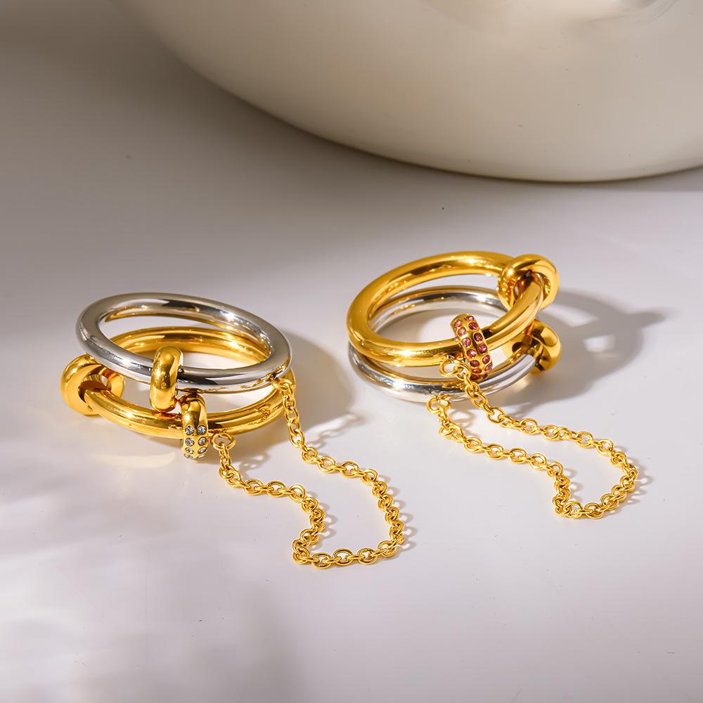 Ins Plated 18K Gold Stainless Steel Diamond Chain Ring Multi-layer Contrasting Ring Does Not Fade Niche Jewelry Women