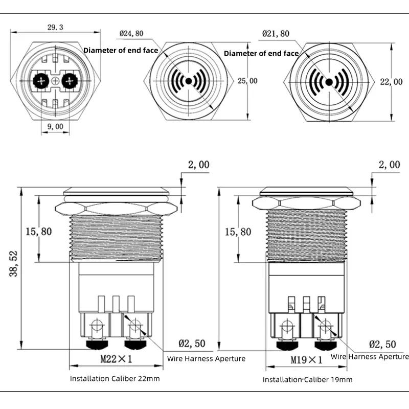 19mm 22mm LED Loud Intermittent Flashing Warning Light Buzzer 12V 24V 220V Mini Red Lamp Alarm Stainless Steel Metal