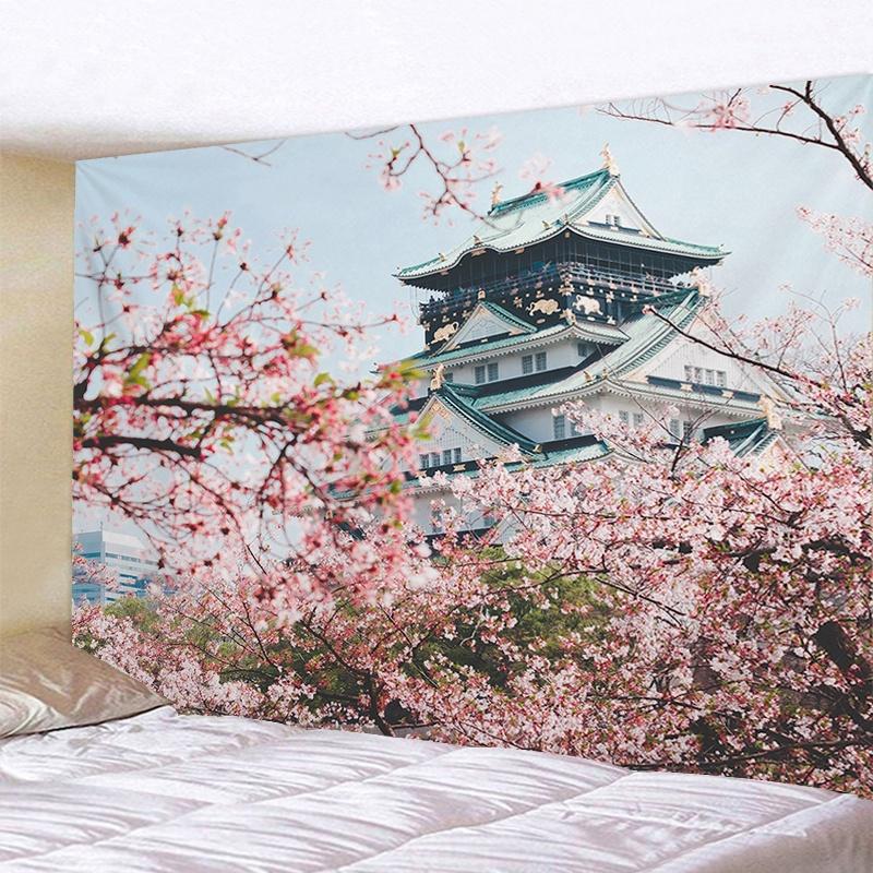 VIKAMA Japanese Cherry Blossom Tapestry Oriental Landscape Wall Hanging Decor for Bedroom Living Room Home Decor