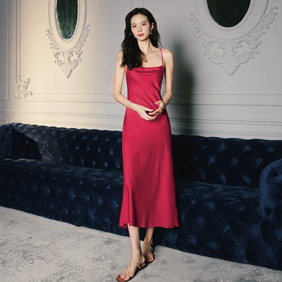 Yaoting Women's Summer Satin Chiffon Nightgown - Silk Camisole Cowl Neck Homewear 2878