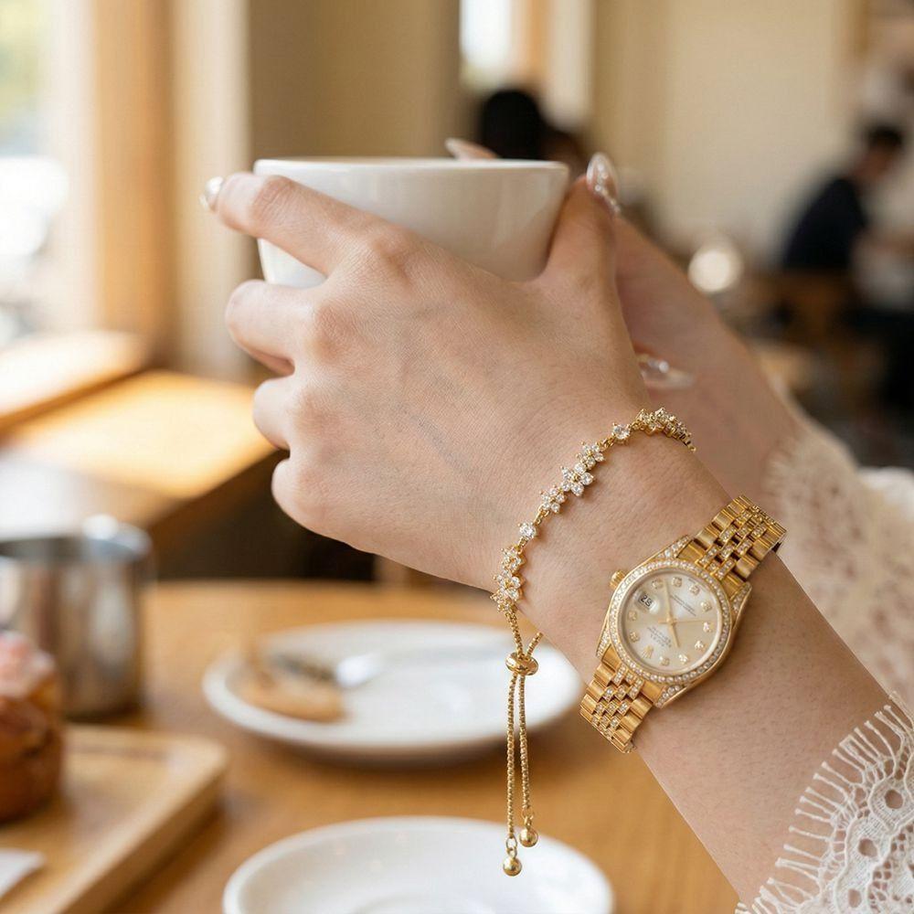Shiny Pull Flower Bracelet Micro-inlaid Zircon Hand Chain Adjustable Zircon Bracelet Jewelry