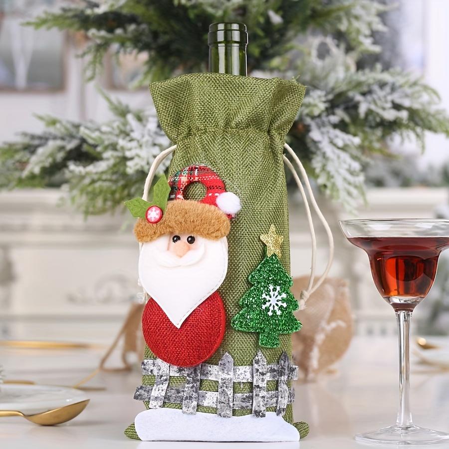 1Christmas Wine Bottle Bag Holiday Party Table Decorations Santa Claus Snowman Cartoon Drawstring Wine Bottle Cover Doll Packagi