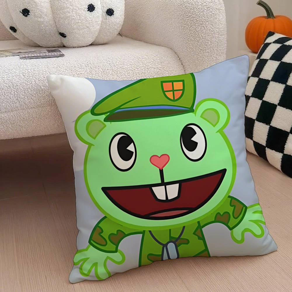 H-Happy Tree F-Friends N-Nutty Kissenbezug Milbenschutz Kissenbezug Verdeckter Reißverschluss Seidiger Kurzplüsch Sofakissenbezug