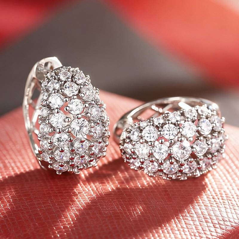 

Huitan Geometric Design Women Hoop Earrings Full Bright CZ Fashion Lady Party Wedding Accessories Charming Zircon for Daily