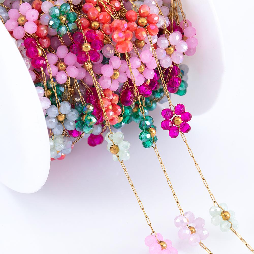 1Meter Stainless Steel Mix Color Plastic Flower Satellite Beaded Chains for Jewelry Making DIY Necklace Bracelet Accessories
