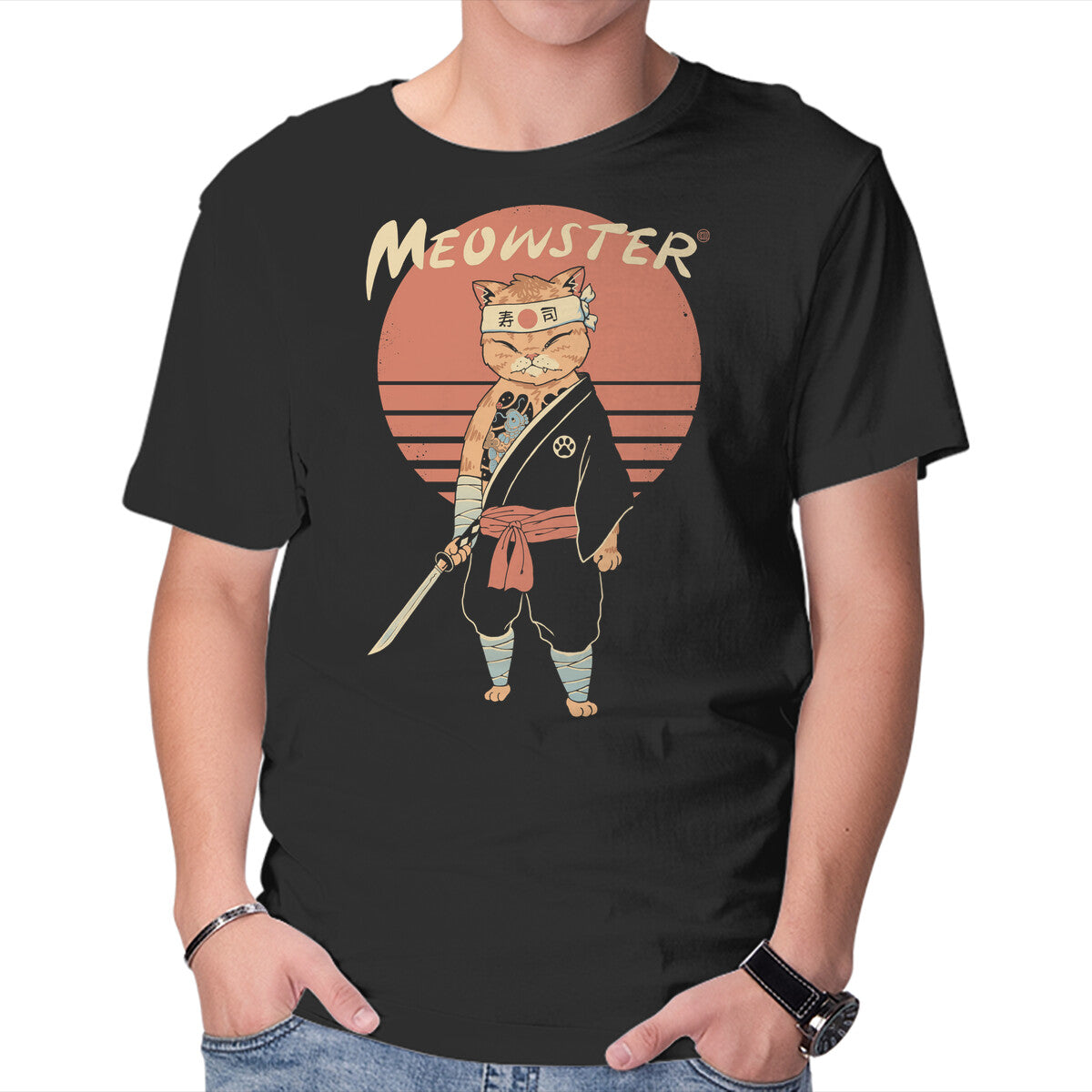 Unisex Crew Neck T-Shirt Meowster Awakens Graphic Short Sleeve Casual Tee XXXL