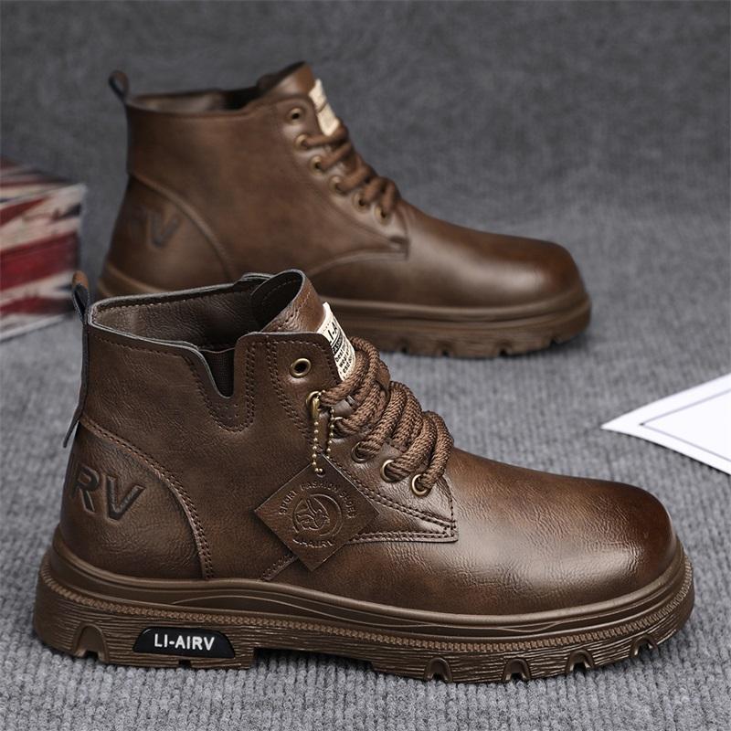 

2024 Мужские роскошные ботинки, трендовая мода, универсальные походные ботинки, водонепроницаемые высокие, со шнуровкой, противоскользящие походные ботинки, черные туфли на плоской подошве 44 коричневый