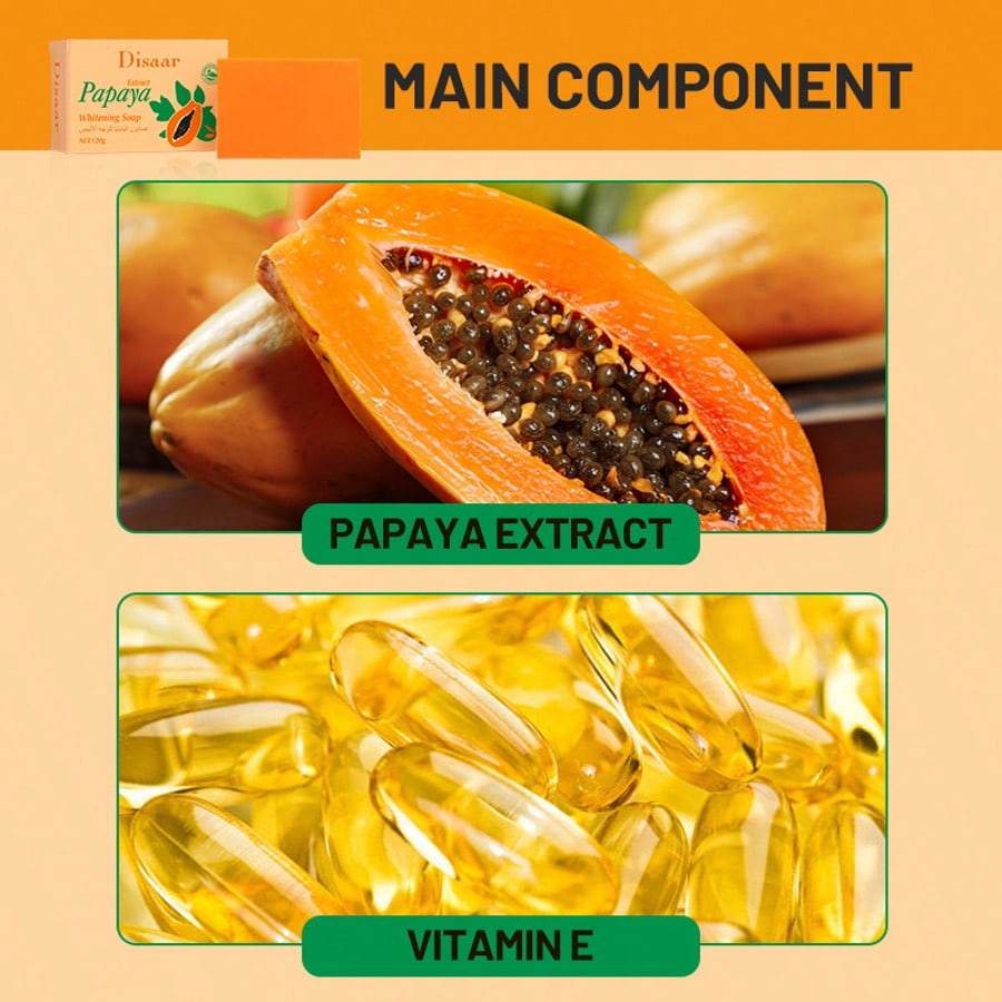 1PC Papaya Soap, Moisturizes the Skin, Brightens the Complexion, Cleanses the Skin and Deeply Cleanses Pores.