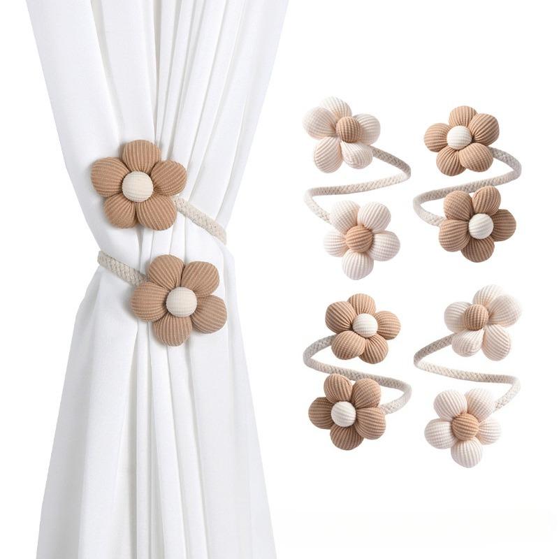 Cute Flower Twist Curtain Tiebacks, Colorful Kids' Room Decor, Punch-Free Adjustable Soft Furnishings Accessories.