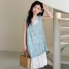 Children's Summer Dress with Floral Vest and Lace Patchwork