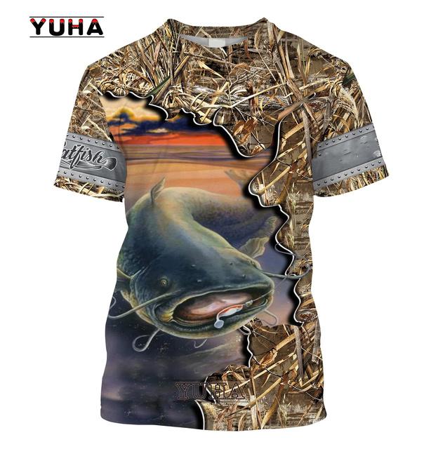 

Камуфляж для рыбалки сома, мужская футболка с 3D принтом, крутая летняя повседневная футболка унисекс, подарок для рыбака 2XL