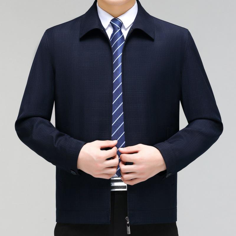 Men's Autumn Plaid Wool Jacket - Middle-Aged Dad's Business Casual Coat