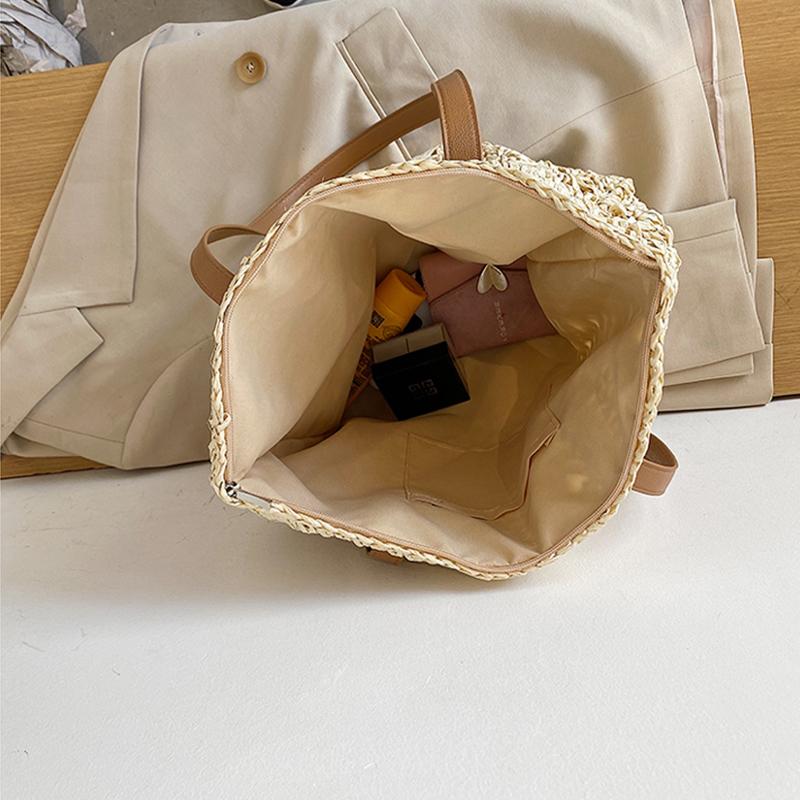 Quadratische Hohlstroh Strandtasche Handgeflochtene Umhängetasche Raffia Rattan Einkaufs-Reisetasche Bohemian Sommerurlaub Lässige Tragetasche