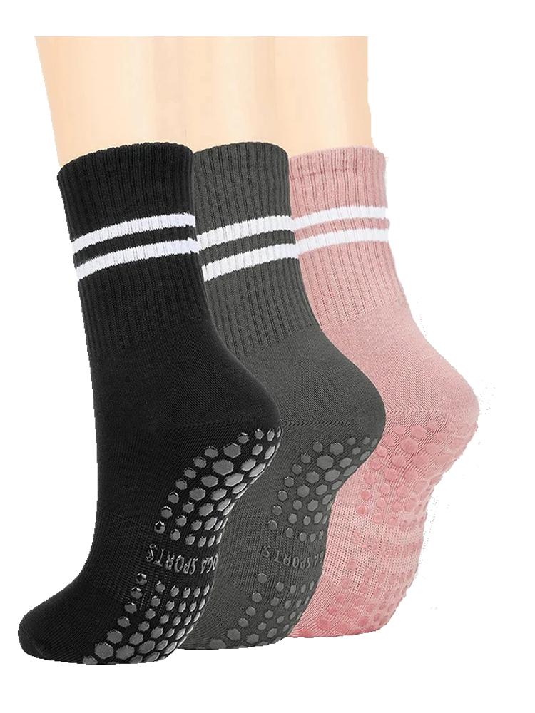 3pairs Yoga Socks Women Anti-skid Grips Mid-tube Bottom Breathable Fitness Dance Barre Workout Pilates Socks Anti Slip Silicone