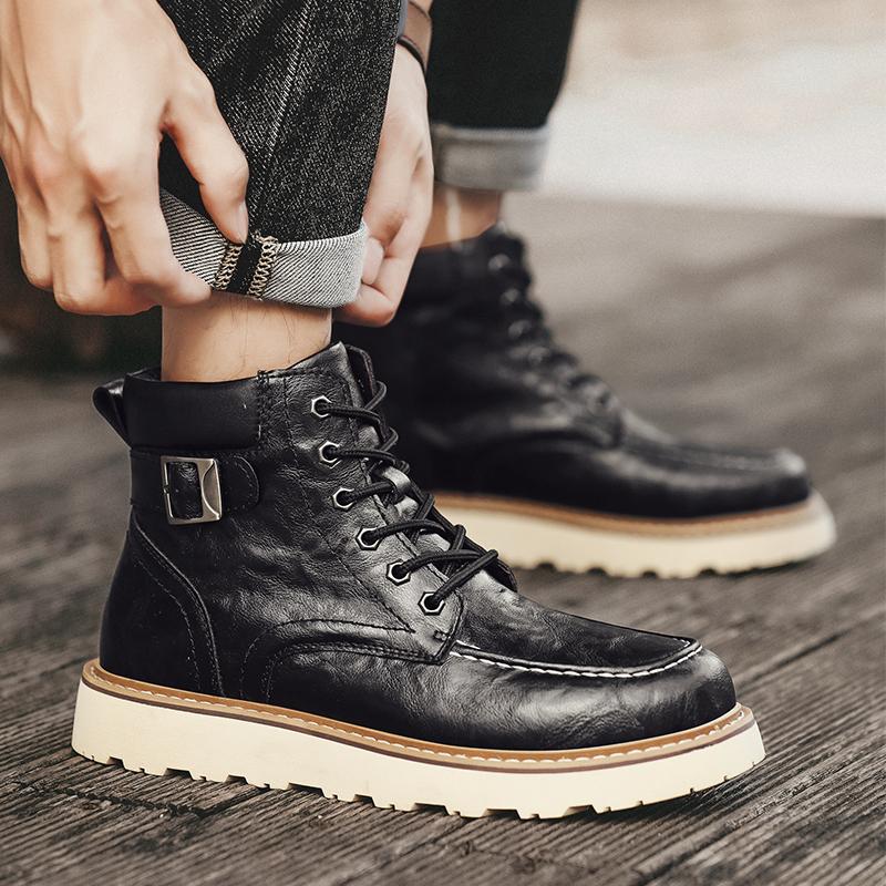 Fashion Outdoor Anti-slip Walking Shoe Travel Lace-Up Boots Comfort High Top Shoes  Ankle Boots Warm Winter Genuine Leather Men Boots