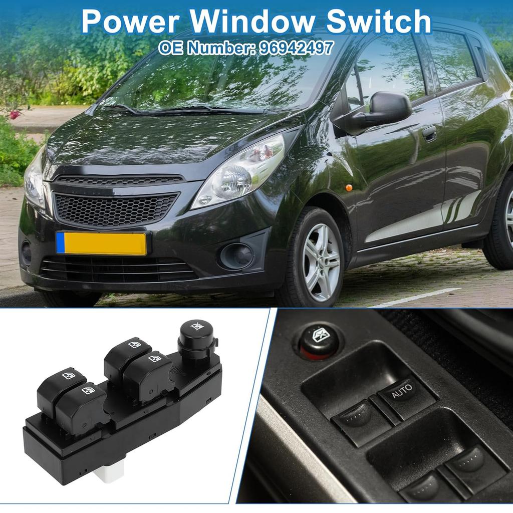Power Window Switch No.96942497 Front Left Driver Side Window Control Switch for Chevrolet Spark 2013-2015 Black