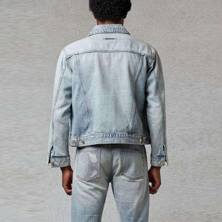 Fear of God Essentials Fall/Winter 2020 Light Denim Trucker Jacket Unisex Outerwear Indigo FOG-FW20-363