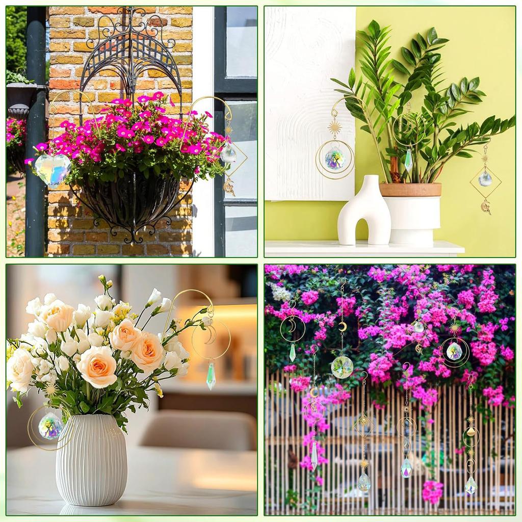 260Pcs DIY Crystal Suncatcher Kit For Garden Potted Plant Decoration With Metal Hooks And Colorful Glass Pieces