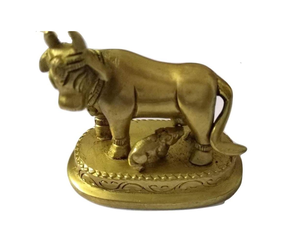 Латунная статуэтка Священной Коровы, Kamdhenu (Holy Cow) Brass Idol, Kalyan Puja